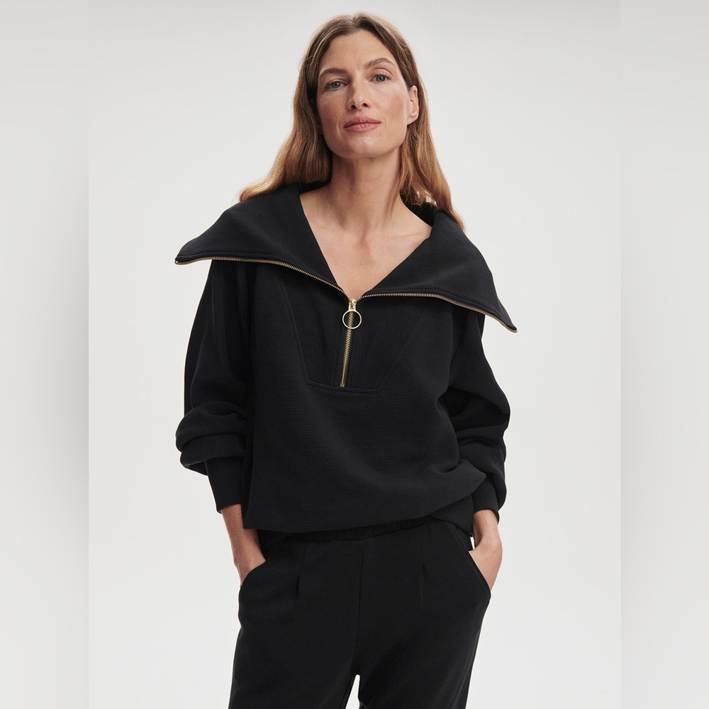 Varley Black Vine Half-Zip Pullover Ottoman Rib with Gold Zipper 2X